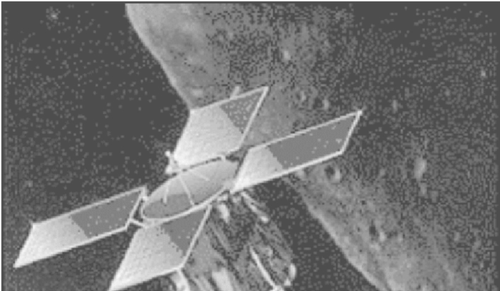 “ 苏梅克”号飞船接近“ 爱神星”模拟图 “ 苏梅克”号飞船接近“ 爱神星”模拟图